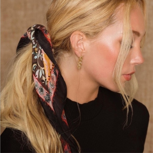 Vismaya Rhapsody Floral Scarf Mustard Bohemian Square - Picture 6 of 7